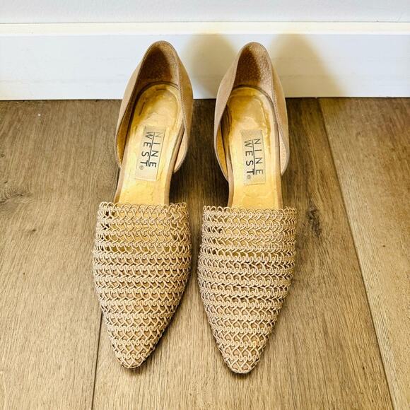 Nine West 80s vintage tan woven toe suade back Heels woman’s 8 - Picture 3 of 11